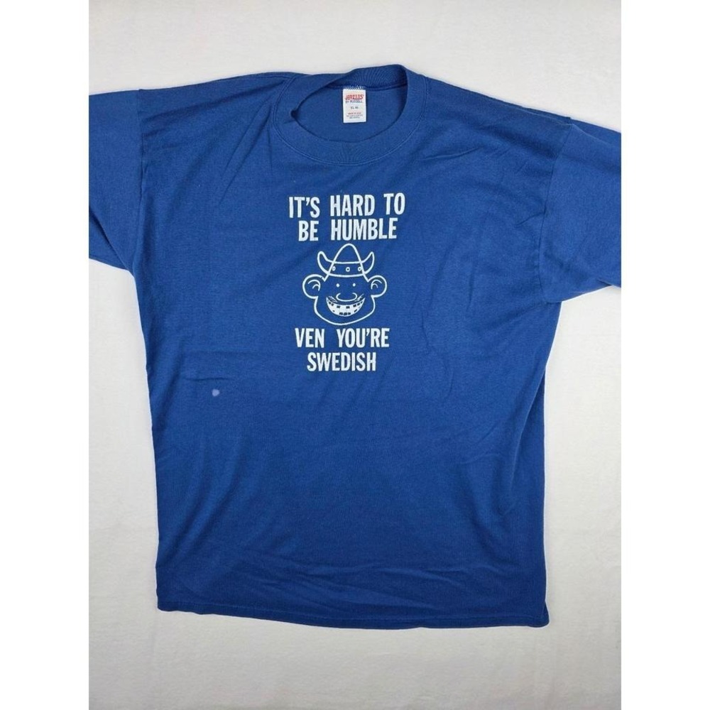 Jerzees XL Mens Blue Swedish Heritage Graphic T-Shirt Vintage Single Stitch